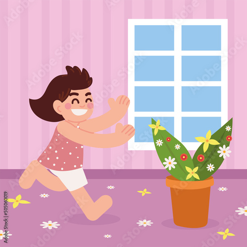 girl with houseplant and flower