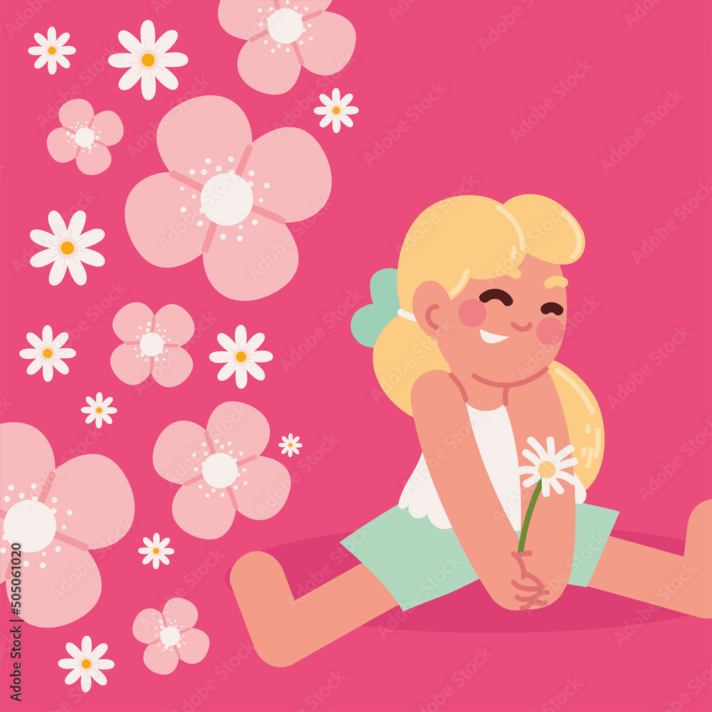 cute girl and spring flowers cute girl and spring flowers