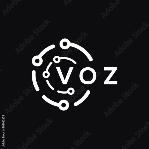 VOZ technology letter logo design on black  background. VOZ creative initials technology letter logo concept. VOZ technology letter design. photo