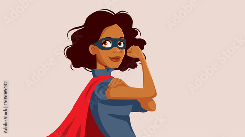Powerful Superhero Woman of African Ethnicity Vector Cartoon Character