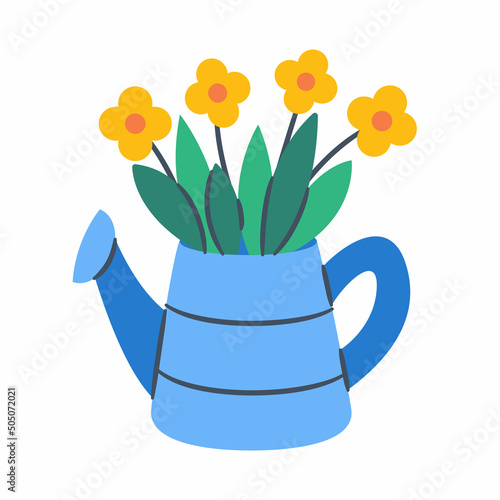 plant pot spring or springtime single isolated icon with doodle colorfull color style
