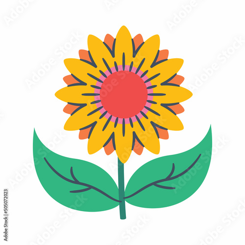 sunflowers spring or springtime single isolated icon with doodle colorfull color style