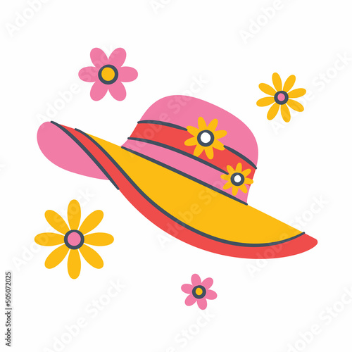 pamela hat spring or springtime single isolated icon with doodle colorfull color style
