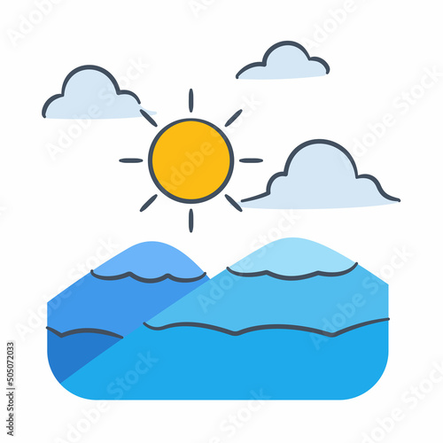 scenery landscape spring or springtime single isolated icon with doodle colorfull color style