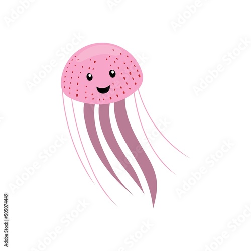 Cute jellyfish on white background in cartoon childish style. Vector illustration for kids.