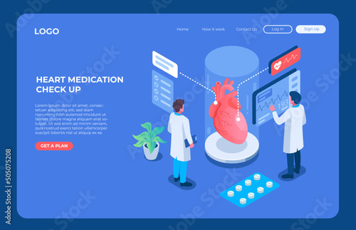 Heart medication check up concept vector illustration in isometric style