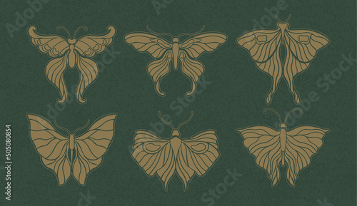Art nouveau style butterfly basic element. 1920-1930 years vintage design. Symbol motif design.