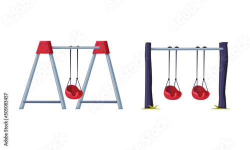 Playground Equipment with Hanging Swing as Suspended Seat Vector Illustration Set