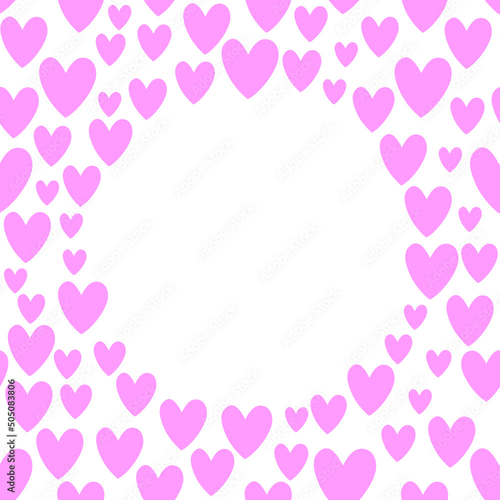 Vector frame, border from pink small hearts. Simple cute background, decoration for Valentine's day, love design