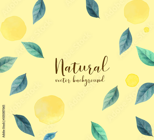 Stylish and botanical watercolor vector illustration background with leaves 
スタイリッシュで自然な葉の水彩画のベクターイラスト背景 