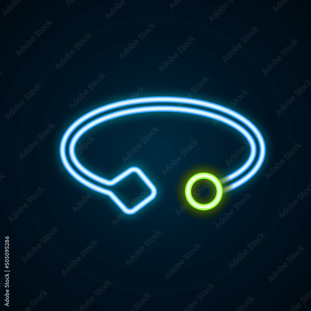 Glowing neon line Bracelet jewelry icon isolated on black background. Bangle sign. Colorful outline concept. Vector Glowing neon line Bracelet jewelry icon isolated on black background. Bangle sign. Colorful outline concept. Vector