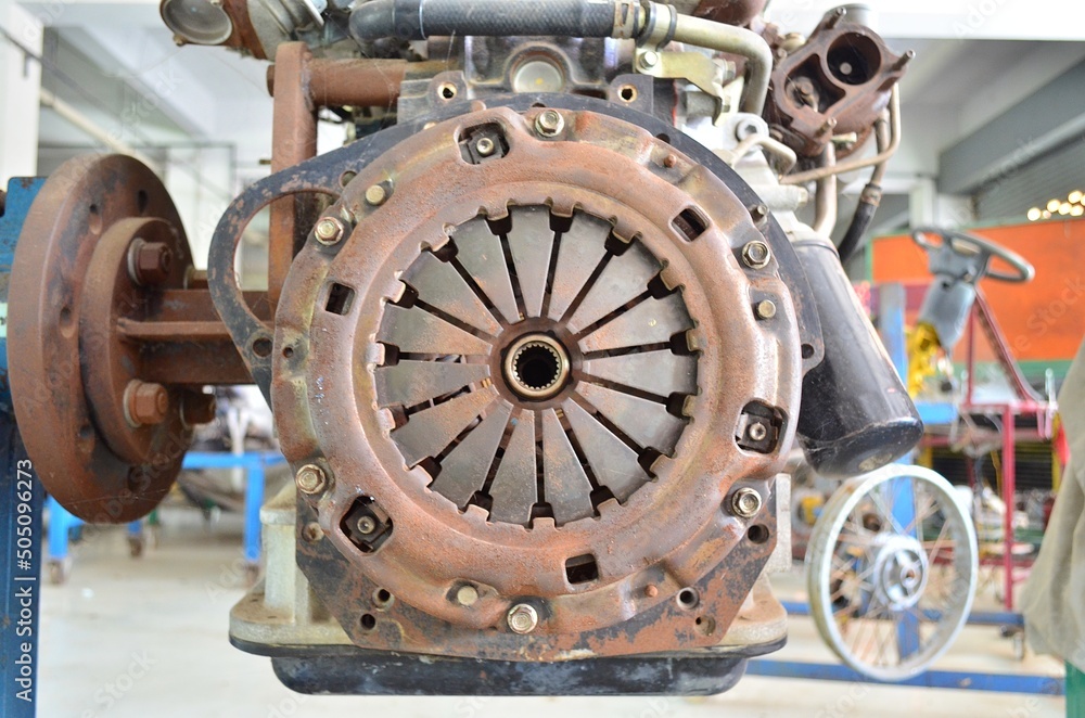 Engine,clutch,old car clutch for auto repair school, repair training, maintenance change.