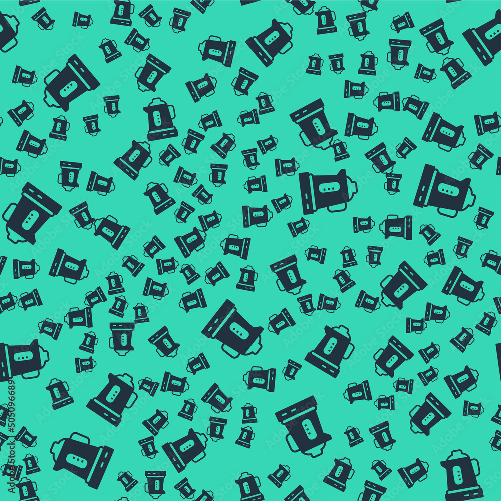 Black Electric kettle icon isolated seamless pattern on green background. Teapot icon. Vector Black Electric kettle icon isolated seamless pattern on green background. Teapot icon. Vector