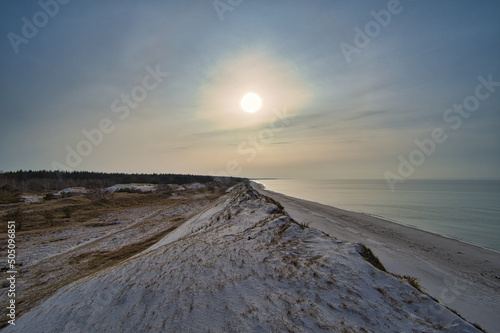 high dune on the darss. Viewpoint in the national park. Beach, Baltic Sea, sky and sea.