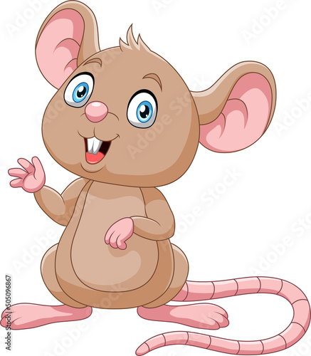 Cute mouse cartoon waving hand