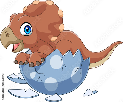 Cartoon baby triceratops hatching from egg