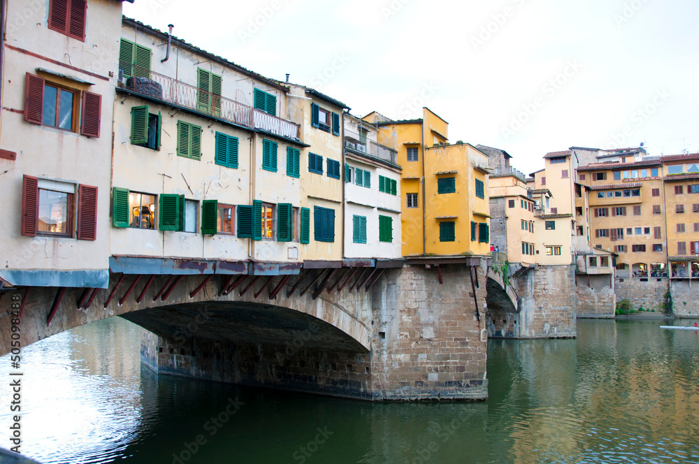 Historic Ponte Vecchio bridge over Arno river in Florence, Italy