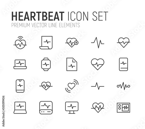 Simple line set of heartbeat icons.