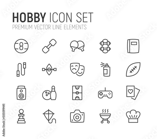 Simple line set of hobby icons.