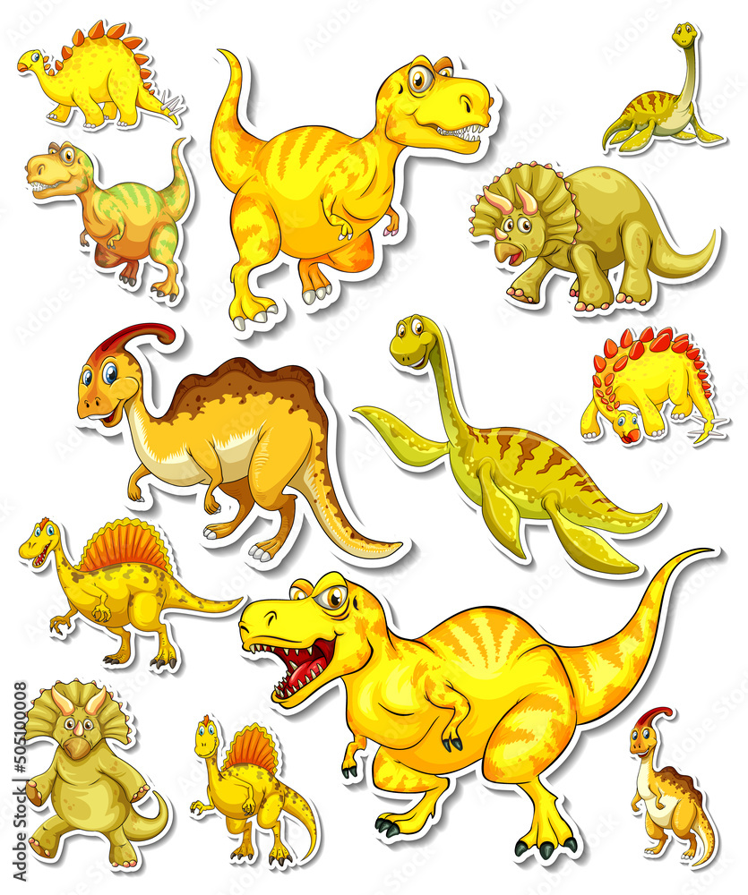 Fototapeta premium Sticker set of different dinosaurs cartoon