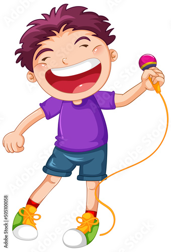 Boy singing with microphone