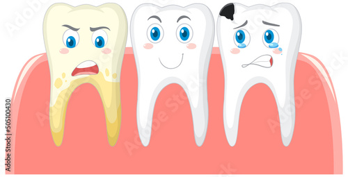 Dental and different teeth condition on white background