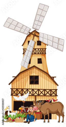 Farming theme with farmer and animals