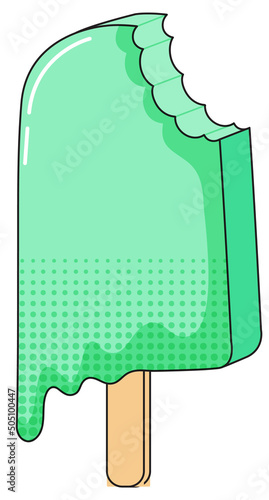 Green popsicle melting on stick