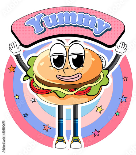 Funny hamburger cartoon character