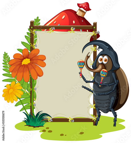 Sign board with beetle on white background