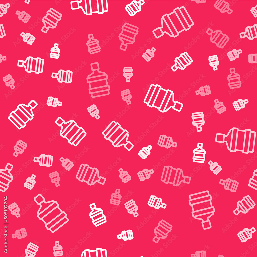 White line Big bottle with clean water icon isolated seamless pattern on red background. Plastic container for the cooler. Vector White line Big bottle with clean water icon isolated seamless pattern on red background. Plastic container for the cooler. Vector
