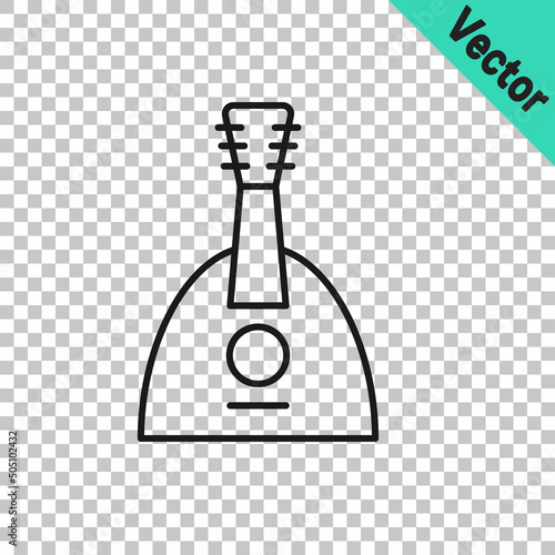 Black line Musical instrument balalaika icon isolated on transparent background. Vector