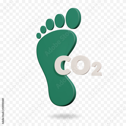 CO2 carbon footprint 3d render icon. Related to sustainability, carbon emission and environmental impact.