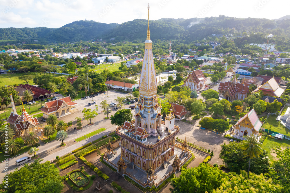 Aerial view of Chalong Temple, Phuket, Thailand