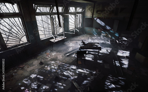 scary abandoned buliding school classroom horroble place darkness mood