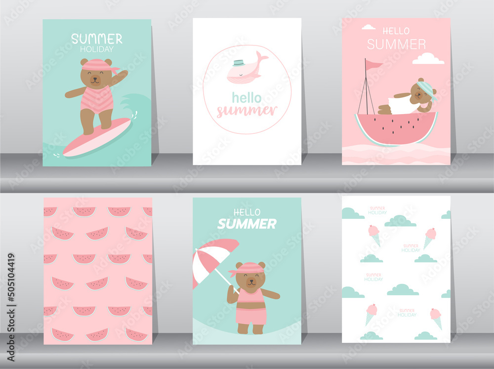 Set of cute animal for summer card on pattern design,poster,template,greeting,cards,Vector illustrations. Set of cute animal for summer card on pattern design,poster,template,greeting,cards,Vector illustrations.