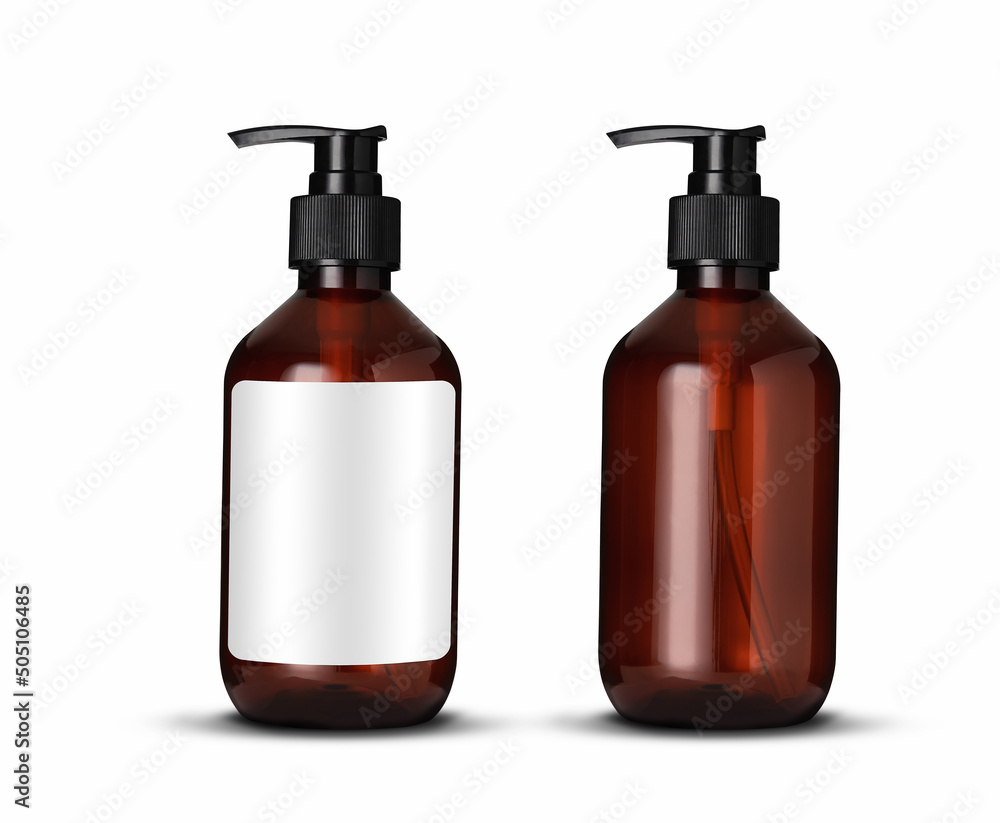 Cosmetic pump bottle, ingredients for skin care and treatment vitamin on white background. packaging product for mockup. Cosmetic pump bottle, ingredients for skin care and treatment vitamin on white background. packaging product for mockup.