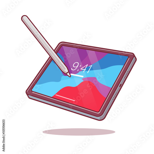 Tablet And Stylus Pencil Cartoon Vector Icon Illustration. Technology Object Icon Concept Isolated Premium Vector. Flat Cartoon Style