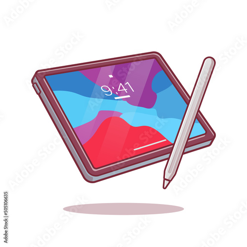 Tablet And Stylus Pencil Cartoon Vector Icon Illustration. Technology Object Icon Concept Isolated Premium Vector. Flat Cartoon Style