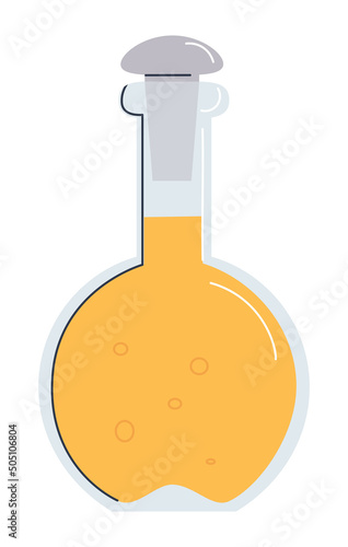 Vegetable oil in a glass bottle.  Yellow liquid in a round glass decanter with a lid.  Flat vector illustration.  Eps10