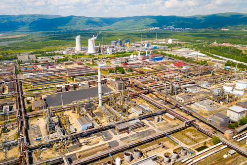 Chemical plant and oil refinery from above. Heavy industry in European Union.