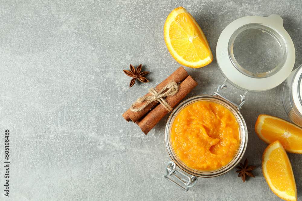 Concept of tasty food, pumpkin jam, space for text Concept of tasty food, pumpkin jam, space for text