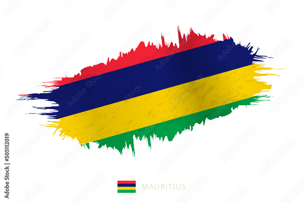 Obraz premium Painted brushstroke flag of Mauritius with waving effect.