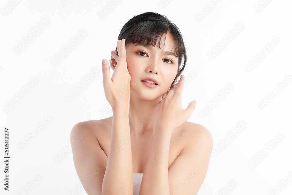 Beautiful young asian woman with clean fresh skin on white background, Face care, Facial treatment, Cosmetology, beauty and spa, Asian women portrait. Beautiful young asian woman with clean fresh skin on white background, Face care, Facial treatment, Cosmetology, beauty and spa, Asian women portrait.
