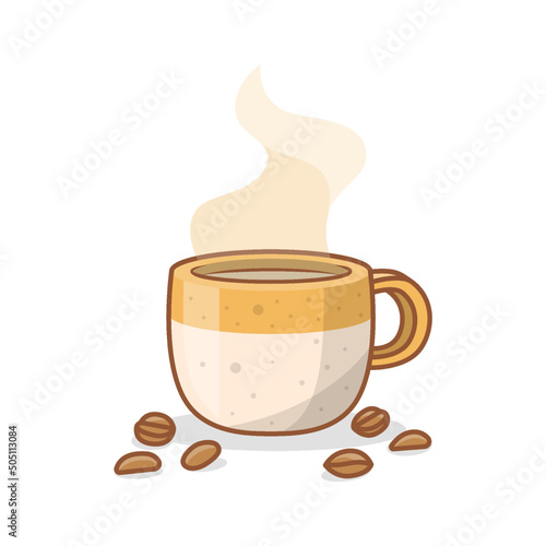 a cup of coffee with spread coffee beans