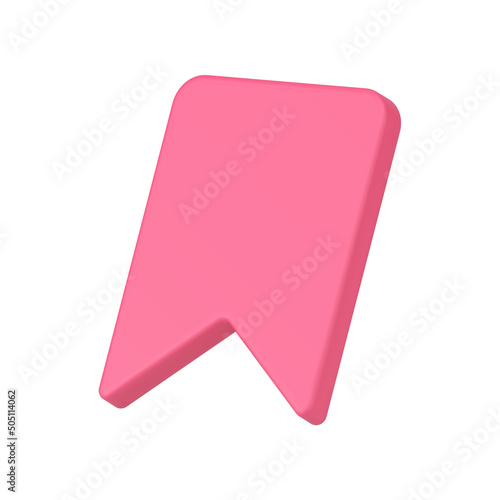 Pink glossy guidebook flag mark adding favorite saved information realistic 3d icon vector