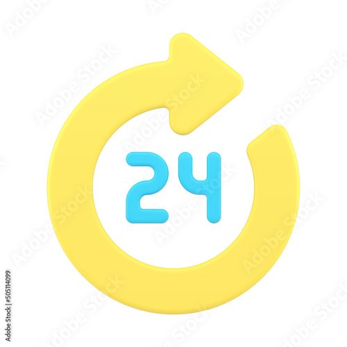 Glossy circled yellow arrow 24 hour template realistic 3d icon vector twenty four hours label
