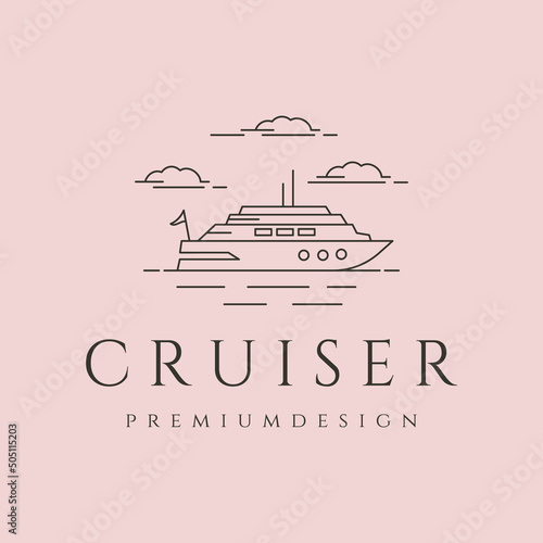 cruiser luxury on the ocean line art logo vector symbol illustration design