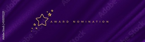 Award nomination - design template. Golden stars on a purple fabric background. Award sign with golden stars. Vector illustration. photo