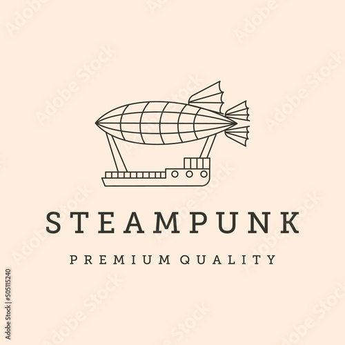 steampunk airship line art logo vector symbol illustration design